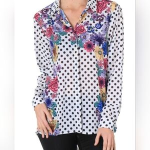 MINKPINK POLKA DOT AND FLOWER BUTTON DOWN SHIRT SIZE SMALL